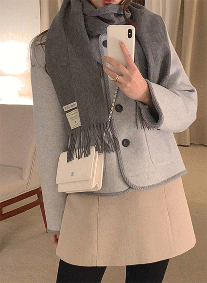 위트니 퍼 jacket (wool 10%)_연그레이